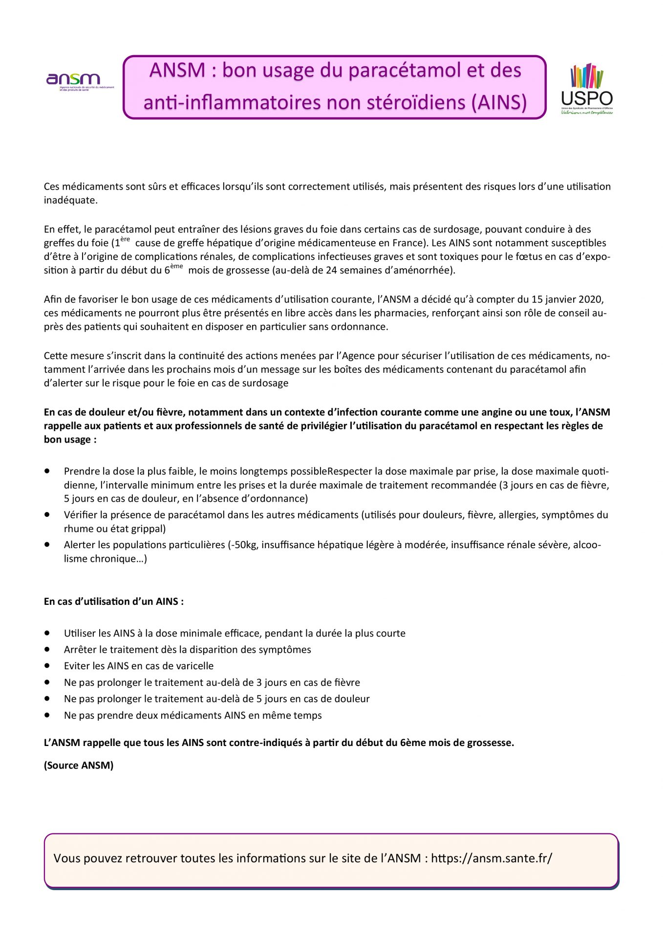 Paracétamol et AINS rôle de conseil du pharmacien renforcé USPO
